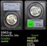 1963-p Franklin Half Dollar 50c Graded ms64 By PCGS