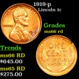 1919-p Lincoln Cent 1c Grades GEM+ Unc RD