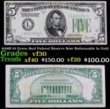 1928B $5 Green Seal Federal Reserve Note Redeemable In Gold Grades vf++