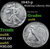 1943-p Walking Liberty Half Dollar 50c Grades Choice AU/BU Slider
