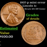 1937-p Lincoln Cent mint error 1c Grades xf details