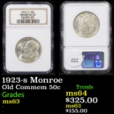 NGC 1923-s Monroe Old Commem Half Dollar 50c Graded ms63 By NGC