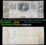 Ultra Rare 1836 $4 (20s) The Agricultural Bank of Toronto Canada Grades vf++