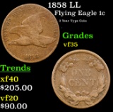 1858 LL Flying Eagle Cent 1c Grades vf++