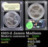 1993-d James Madison Modern Commem Dollar $1 Graded ms70, Perfection By USCG