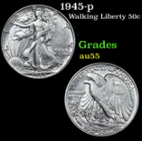 1945-p Walking Liberty Half Dollar 50c Grades Choice AU