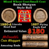 Mixed small cents 1c orig shotgun roll, 1920-d Wheat Cent, 1857 Flying Eagle Cent other end McDonald