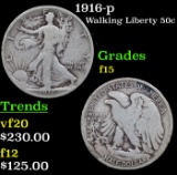 1916-p Walking Liberty Half Dollar 50c Grades f+