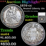 ***Auction Highlight*** 1876-cc Seated Liberty Dime 10c Graded ms63+ by sEGS (fc)