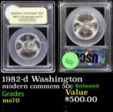 1982-d Washington Modern Commem Half Dollar 50c Graded ms70, Perfection BY USCG