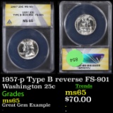 ANACS 1957-p Washington Quarter Type B reverse FS-901 25c Graded ms65 By ANACS