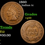 1860 Indian Cent 1c Grades vg+