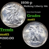 1936-p Walking Liberty Half Dollar 50c Grades GEM Unc