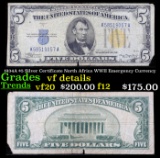 1934A $5 Silver Certificate North Africa WWII Emergency Currency Grades vf details