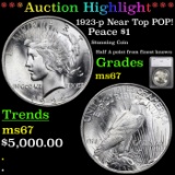 ***Auction Highlight*** 1923-p Peace Dollar Near Top POP! $1 Graded ms67 By SEGS (fc)