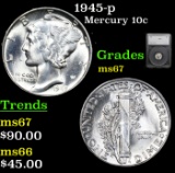 1945-p Mercury Dime 10c Graded by SEGS GEM++ Unc.