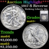 ***Auction Highlight*** 1917-S Reverse Walking Liberty Half Dollar 50c Graded ms63+ By SEGS (fc)