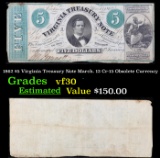 1862 $5 Virginia Treasury Note March. 13 Cr-15 Obsolete Currency Grades vf++