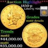 ***Auction Highlight*** 1850-p Gold Liberty Double Eagle $20 Graded ms62 details By SEGS (fc)
