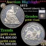 Proof ***Auction Highlight*** 1875 Seated Half Dollar 50c Graded pr64+ Cam By SEGS (fc)