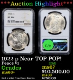***Auction Highlight*** NGC 1922-p Peace Dollar Near TOP POP! $1 Graded ms66+ By NGC (fc)