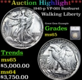 ***Auction Highlight*** 1945-p Walking Liberty Half Dollar VP-001 Sunburst 50c Graded ms65 By SEGS (