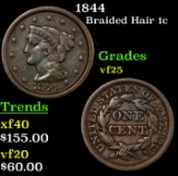 1844 Braided Hair Large Cent 1c Grades vf+