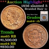 ***Auction Highlight*** 1856 Braided Hair Large Cent slanted 5 1c Graded ms64+ rb By SEGS (fc)