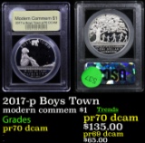 Proof 2017-p Boys Town Modern Commem Dollar $1 Graded GEM++ Proof Deep Cameo By USCG
