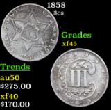 1858 Three Cent Silver 3cs Grades xf+