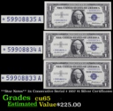 **Star Notes** 3x Consecutive Serial # 1957 $1 Silver Certificates Grades Gem CU