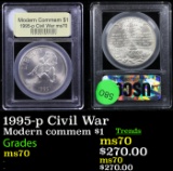 1995-p Civil War Modern Commem Dollar $1 Graded ms70, Perfection By USCG