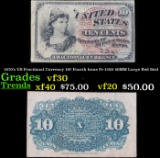 1870's US Fractional Currency 10¢ Fourth Issue Fr-1259 40MM Large Red Seal Grades vf++