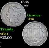 1865 Three Cent Copper Nickel 3cn Grades vf, very fine