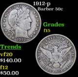 1912-p Barber Half Dollars 50c Grades f+