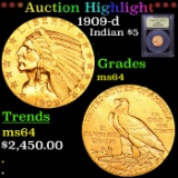 ***Auction Highlight*** 1909-d Gold Indian Half Eagle $5 Graded Choice Unc by USCG (fc)