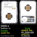 ***Auction Highlight*** NGC 1909-s Indian Cent 1c Graded ms62 bn By NGC (fc)