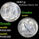 1947-p Walking Liberty Half Dollar 50c Grades GEM+ Unc