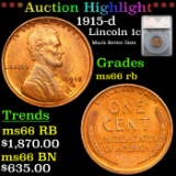 ***Auction Highlight*** 1915-d Lincoln Cent 1c Graded ms66 rb By SEGS (fc)