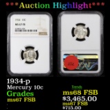 ***Auction Highlight*** NGC 1934-p Mercury Dime 10c Graded ms67 FSB By NGC (fc)