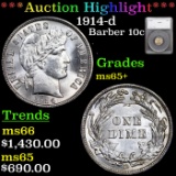 ***Auction Highlight*** 1914-d Barber Dime 10c Graded ms65+ By SEGS (fc)