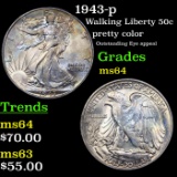 1943-p Walking Liberty Half Dollar 50c Grades Choice Unc