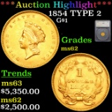 ***Auction Highlight*** 1854 TYPE 2 Gold Dollar 1 Graded ms62 By SEGS (fc)