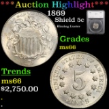 ***Auction Highlight*** 1869 Shield Nickel 5c Graded ms66 BY SEGS (fc)