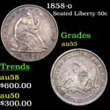 1858-o Seated Half Dollar 50c Grades Choice AU