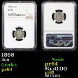Proof NGC 1868 Three Cent Copper Nickel 3cn Graded pr63 By NGC