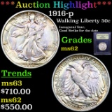 1916-p Walking Liberty Half Dollar 50c Graded Select Unc By USCG