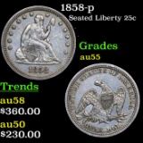 1858-p Seated Liberty Quarter 25c Grades Choice AU