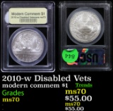 2010-w Disabled Vets Modern Commem Dollar $1 Graded ms70, Perfection By USCG
