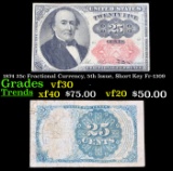 1874 25c Fractional Currency, 5th Issue, Short Key Fr-1309  Grades vf++